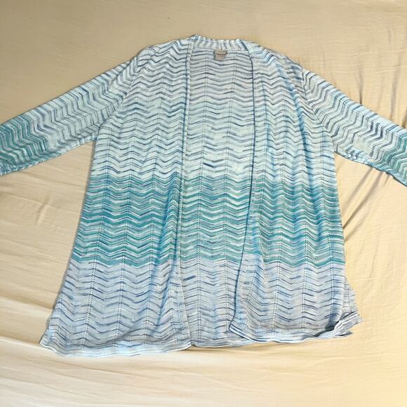 Chico’s Women’s Size 3XL Blue Wavy Blue Striped Open Cardigan Sweater - Picture 1 of 8